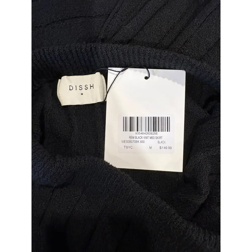 Dissh Rem Black Knit Midi Skirt Women's Medium NWT Slit Fitted